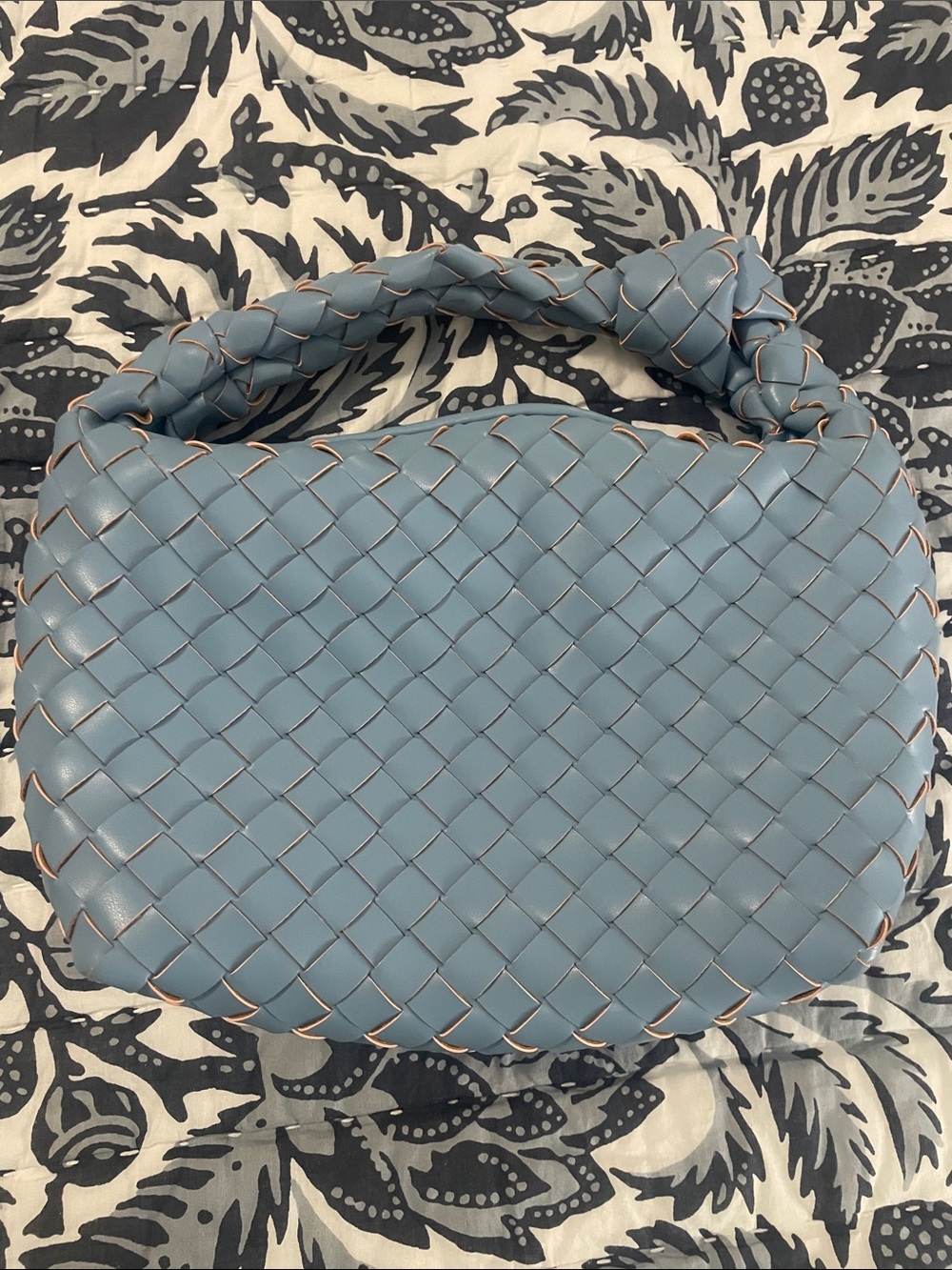 a new day Dusty Blue Woven Shoulder Bag with Knotted Handle